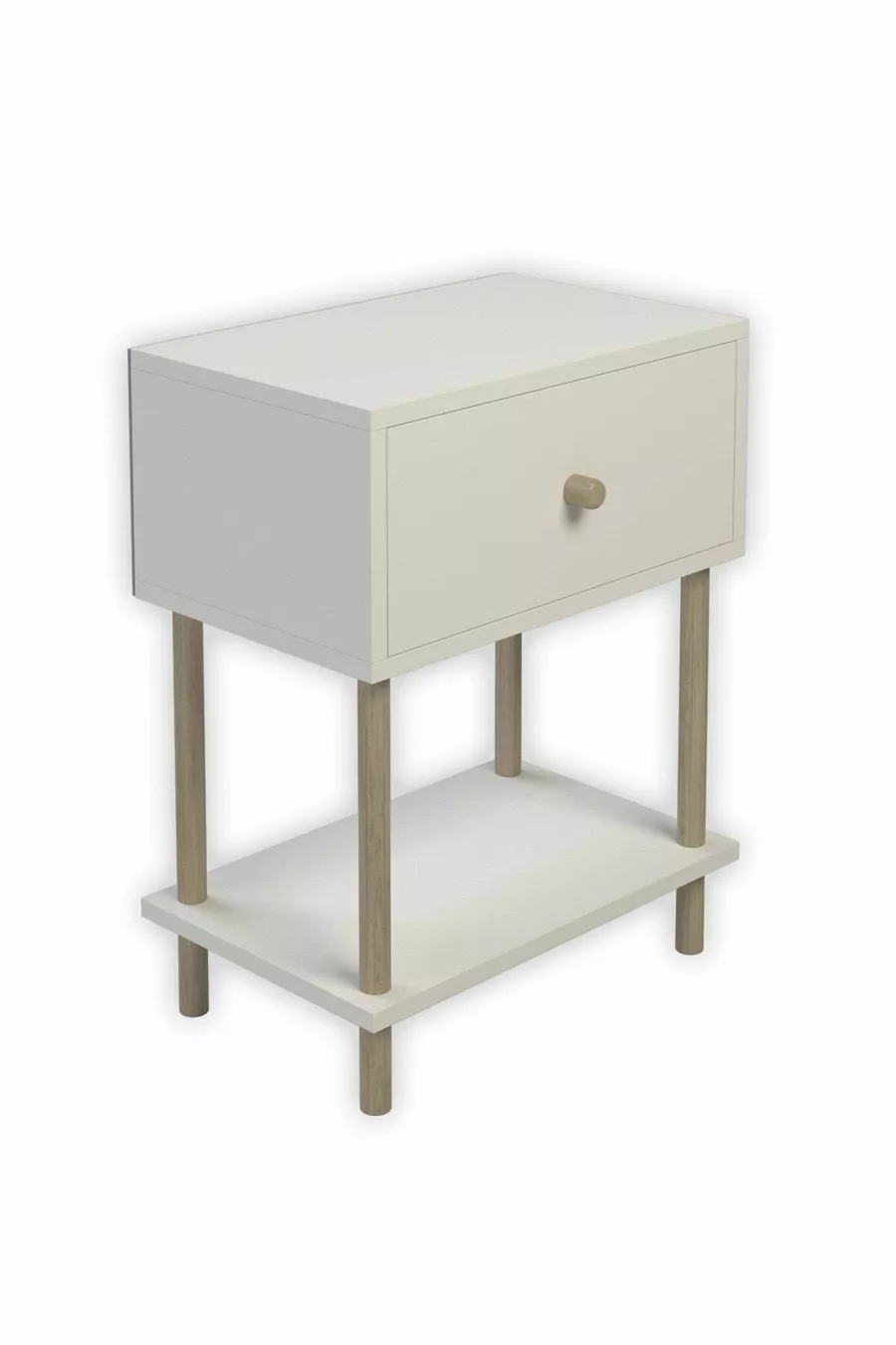 Table de chevet moderne avec couvercle rabattable et étagère, organisateur de chevet pour chambre, table d'appoint sur pieds en bois - Blanc