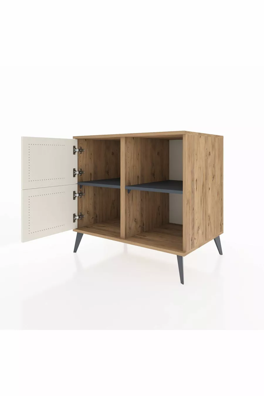 Commode Kronos 2 étagères 2 portes Pin-Quartz/Anthracite