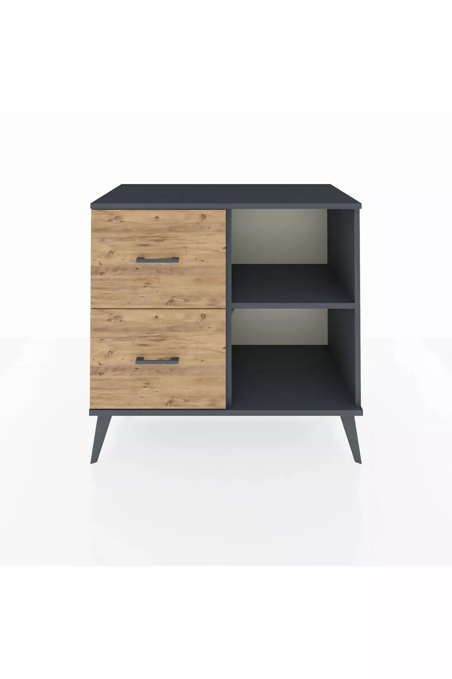 Commode Hyperion à une étagère et 2 tiroirs Anthracite-Anthracite/Sapin