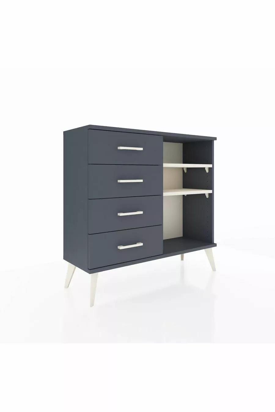 Commode Arges 2 étagères 4 tiroirs Anthracite- Pierre de lune/Anthracite