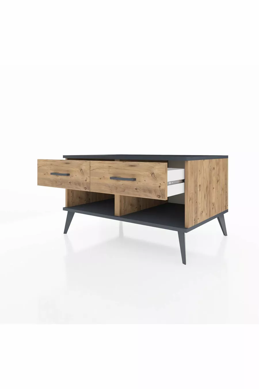 Commode Kronos 2 tiroirs Pin-Anthracite/Pin