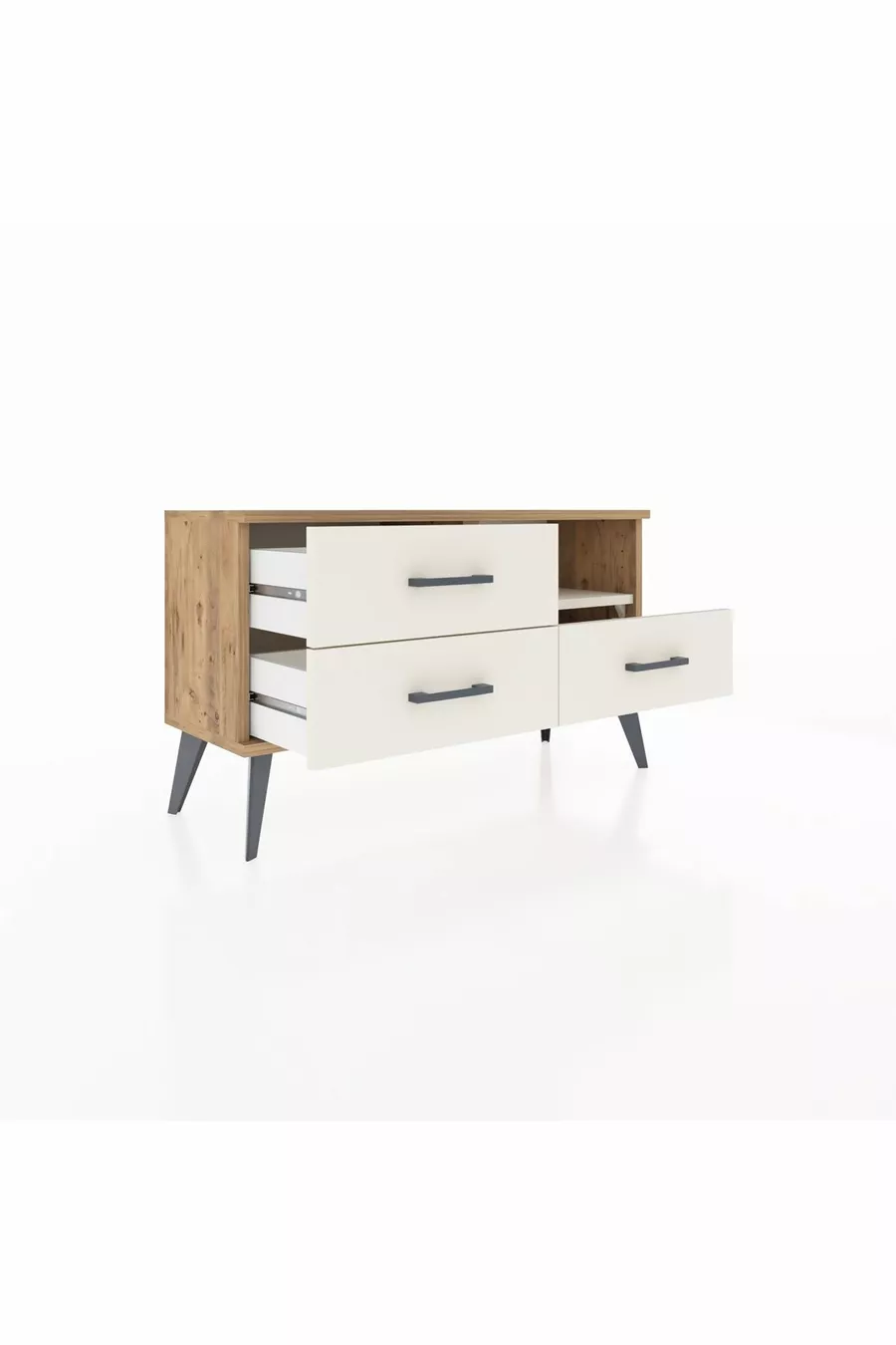 Commode Arges à un seul étagère et 3 tiroirs en pin-onyx