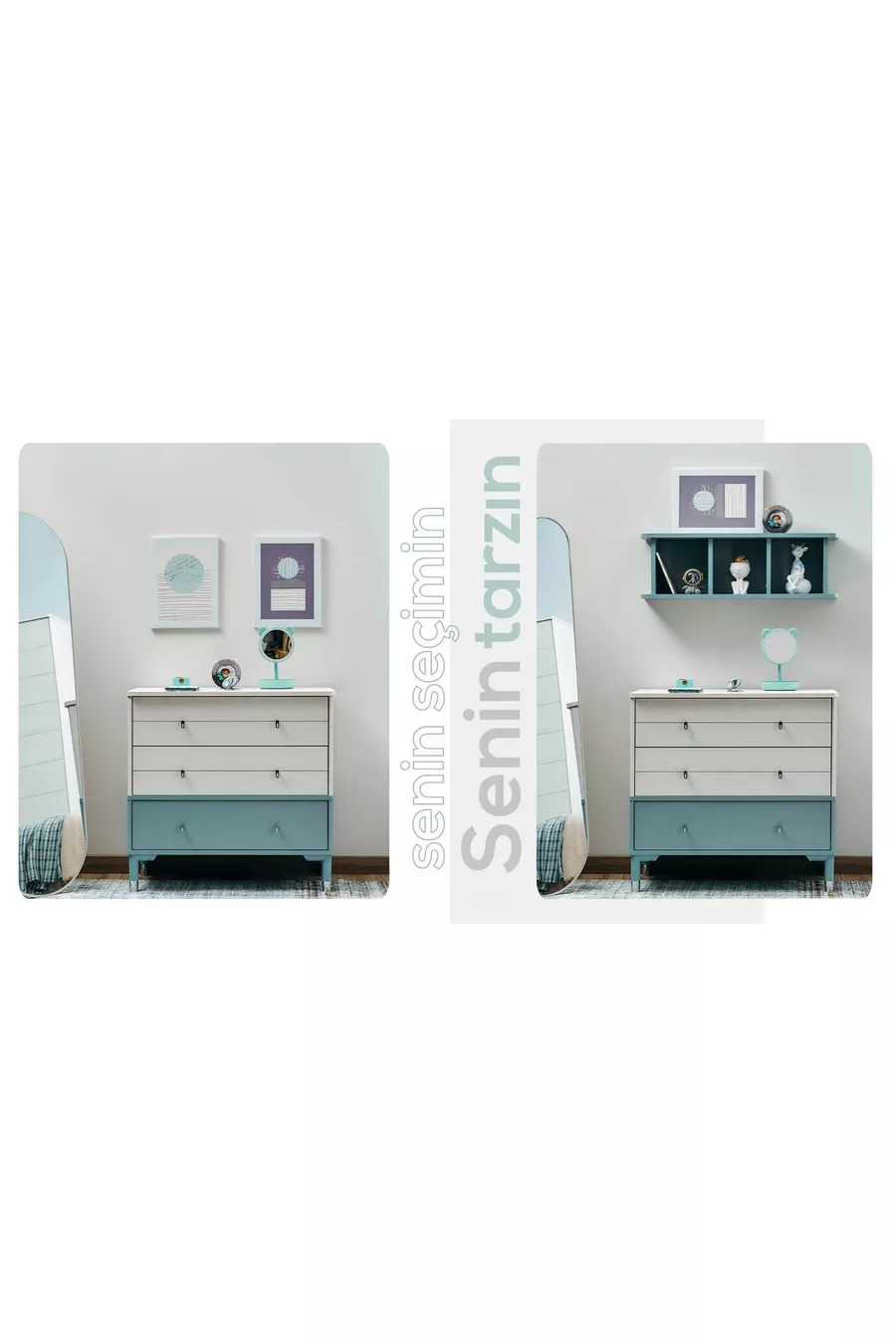 Chambre d'enfant Marin (Armoire 3 portes + * Montessori + Commode)