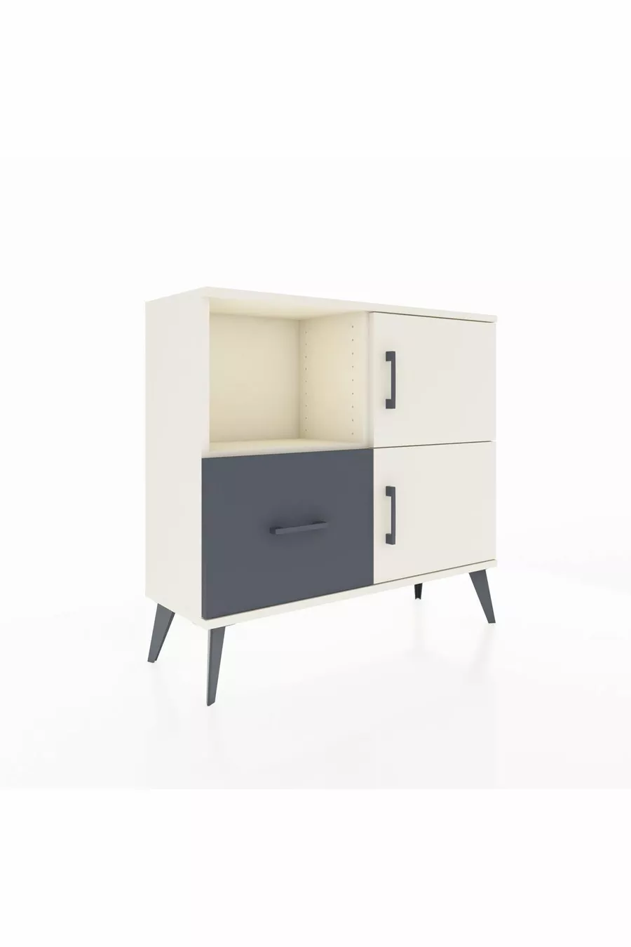 Comò Arges con 2 Ripiani, 1 Cassetto e 2 Ante, Pietra di Luna/Antracite