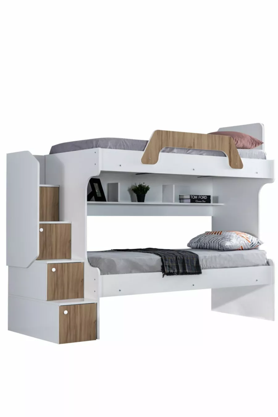 Bunk Bed, Inci 2-Piece Bunk Bed - Walnut 2 Comfort Mattresses