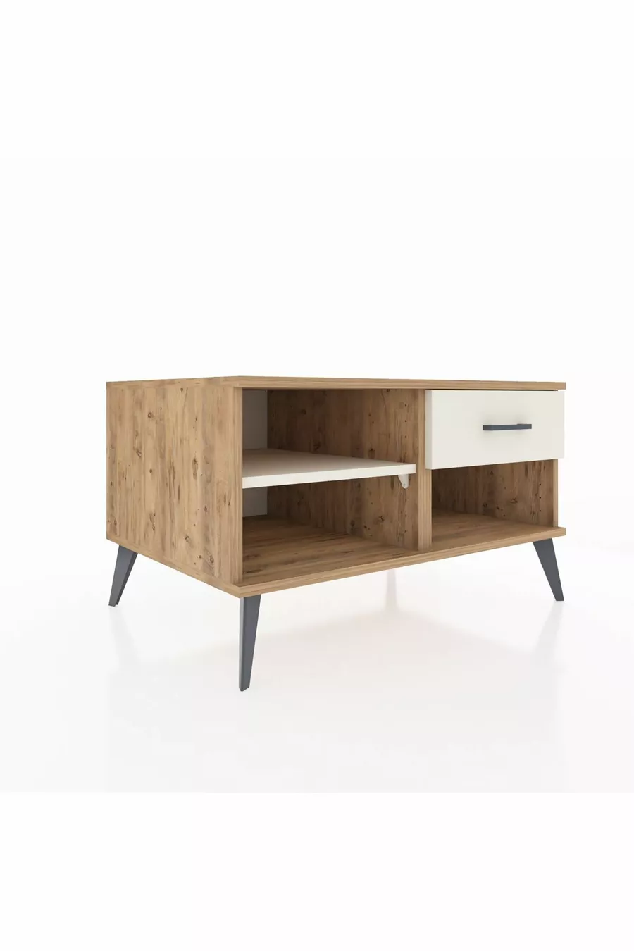Commode Kronos à une étagère et un tiroir, en pin-pierre d'orme