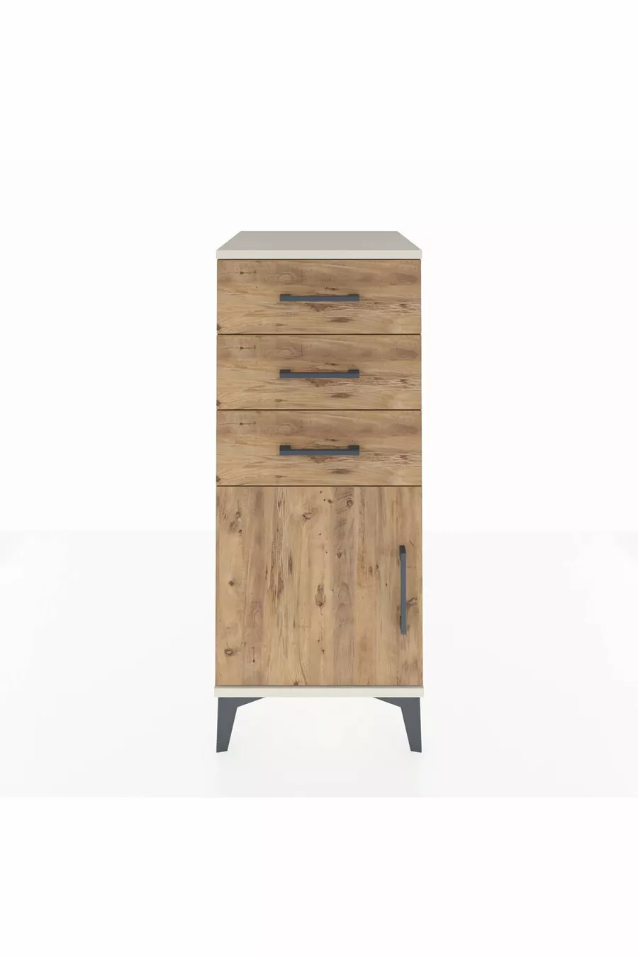 Commode Hyperion à une étagère, 3 tiroirs et une porte, Pierre de lune-Pin