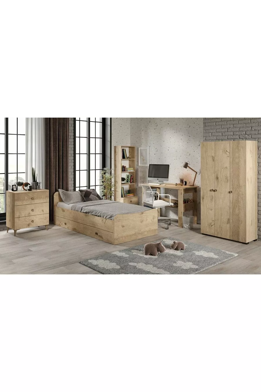Camera per bambini Selen in rovere - Set completo di 5 pezzi in MDF di prima qualità