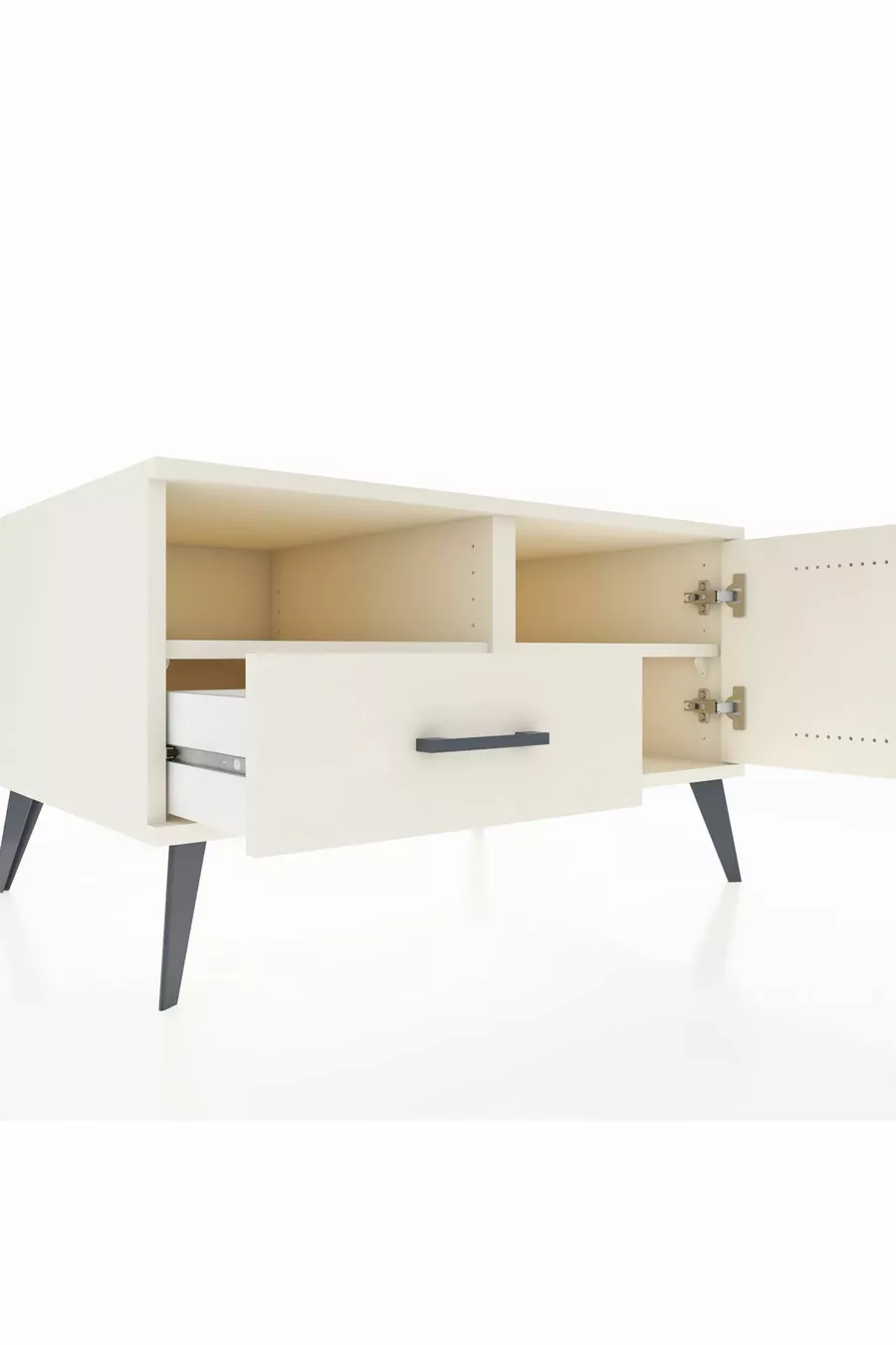 Commode Kronos avec 2 étagères, 1 tiroir et 1 porte, couleur Pierre de Lune