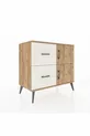 Commode Hyperion avec une seule étagère, 2 tiroirs et 2 portes, Pin-Pin / Pierre de bois