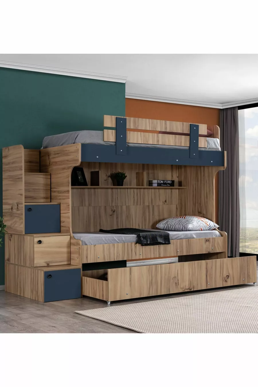 Bunk Bed, Riva Bunk Bed with Baby + 3-Door Wardrobe