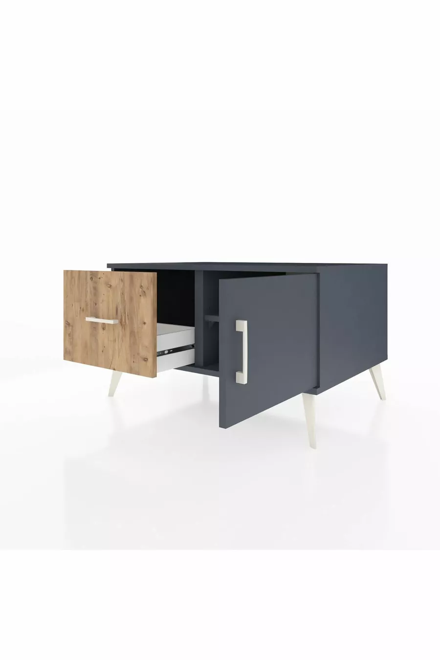 Commode Kronos avec une seule étagère, un tiroir et une porte, Anthracite-Anthracite/Pin