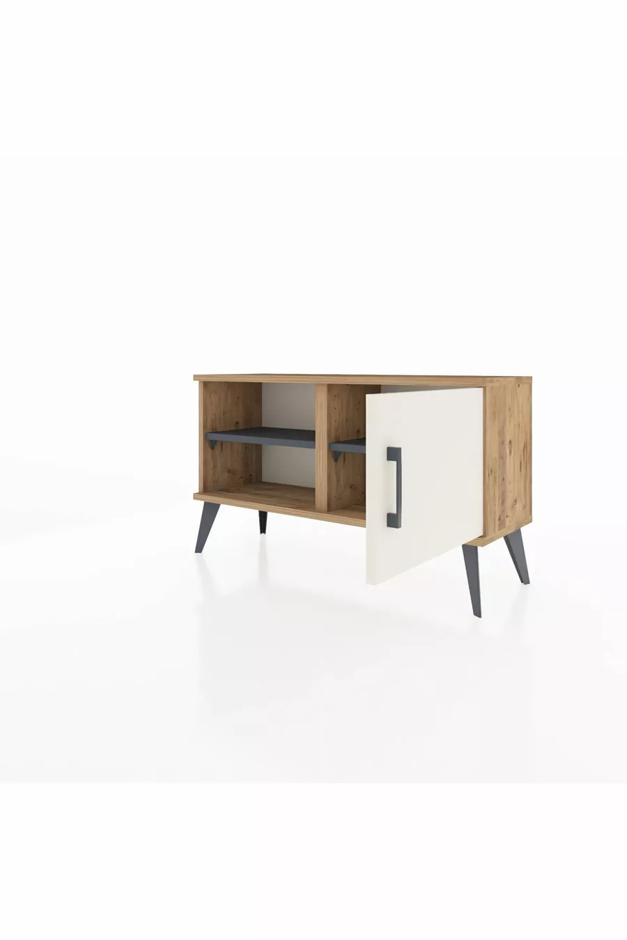 Commode Arges avec 2 étagères et 1 porte en pin - Gris anthracite