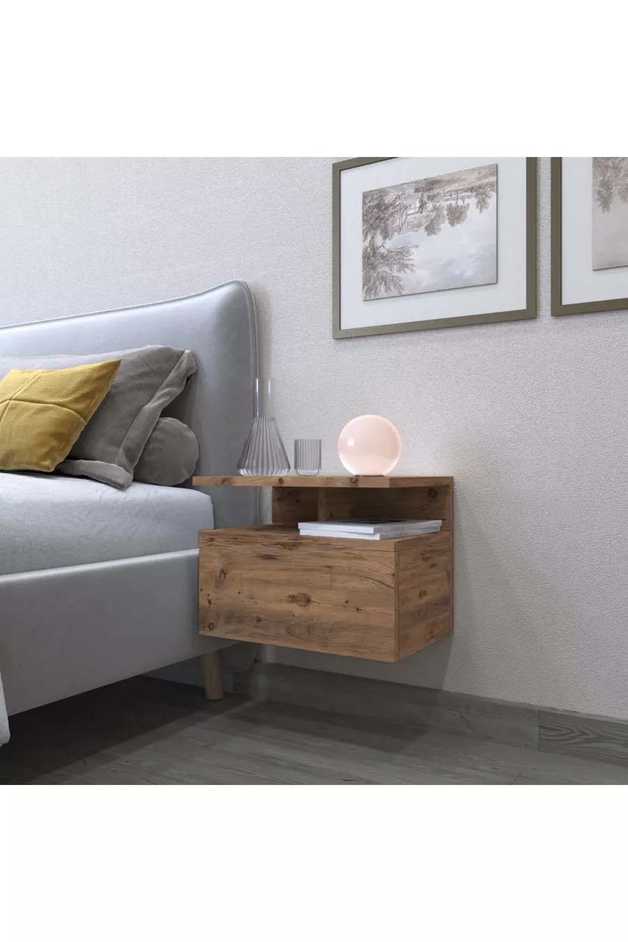 Virea Nightstand, Wall-Mounted, cm, Atlantic Pine