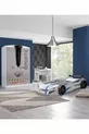Camera per bambini - Letto con rotelle Merso - Armadio a 3 ante Sport, Scrivania - Bianco