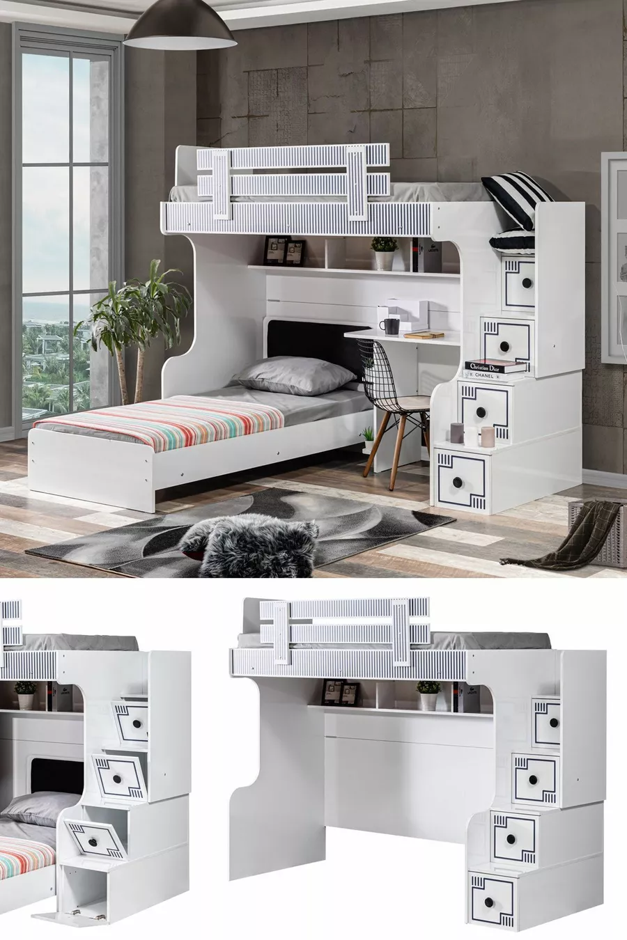 Etagenbett, Bett mit Hochbett, Schreibtisch