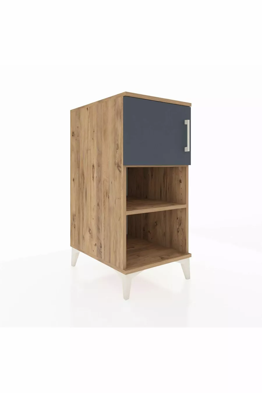 Table de chevet Kronos à 2 étagères avec 1 porte, pin-anthracite
