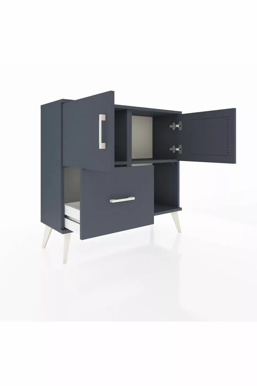 Commode Arges 2 étagères 1 tiroir 2 portes Anthracite-Anthracite