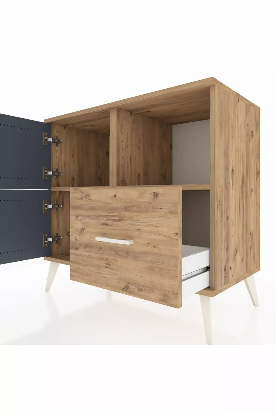 Hyperion Dresser with 2 Shelves, 1 Drawer, and 2 Doors, Pine-Anthracite/Pine