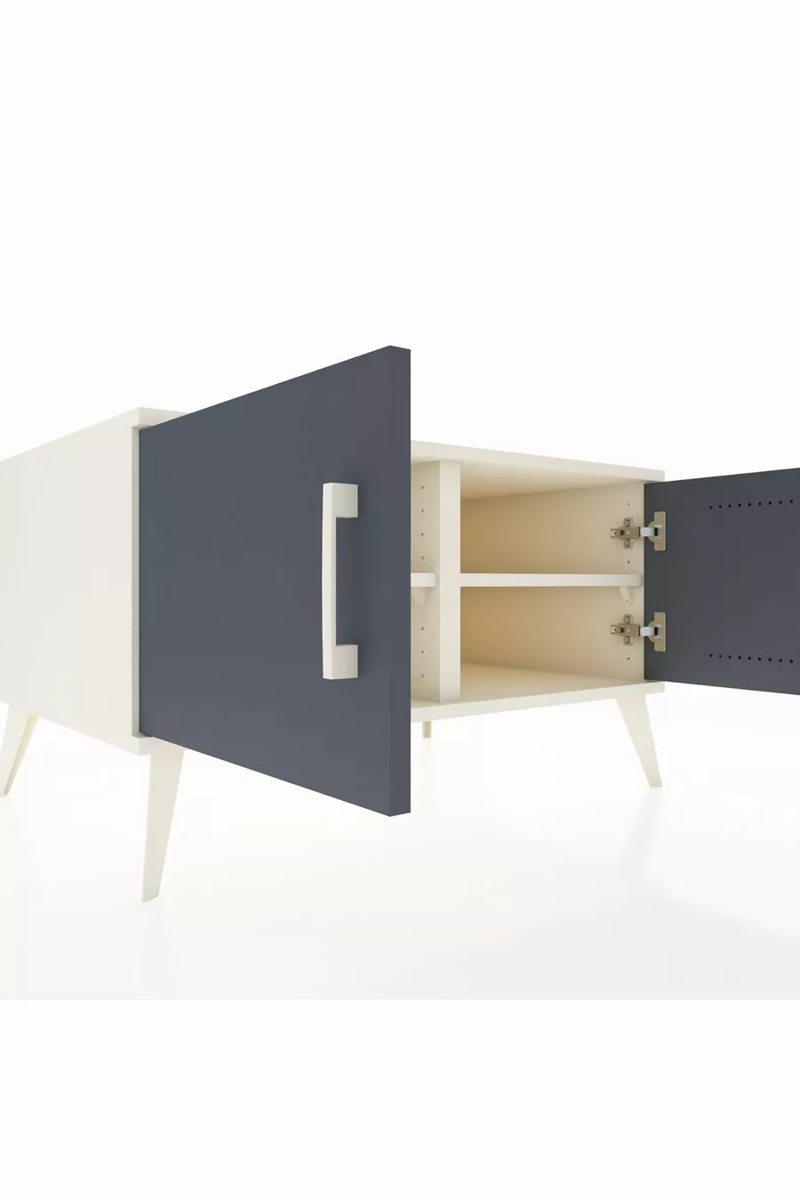 Commode Kronos 2 étagères 2 portes Pierre de lune-Anthracite/Pierre de lune
