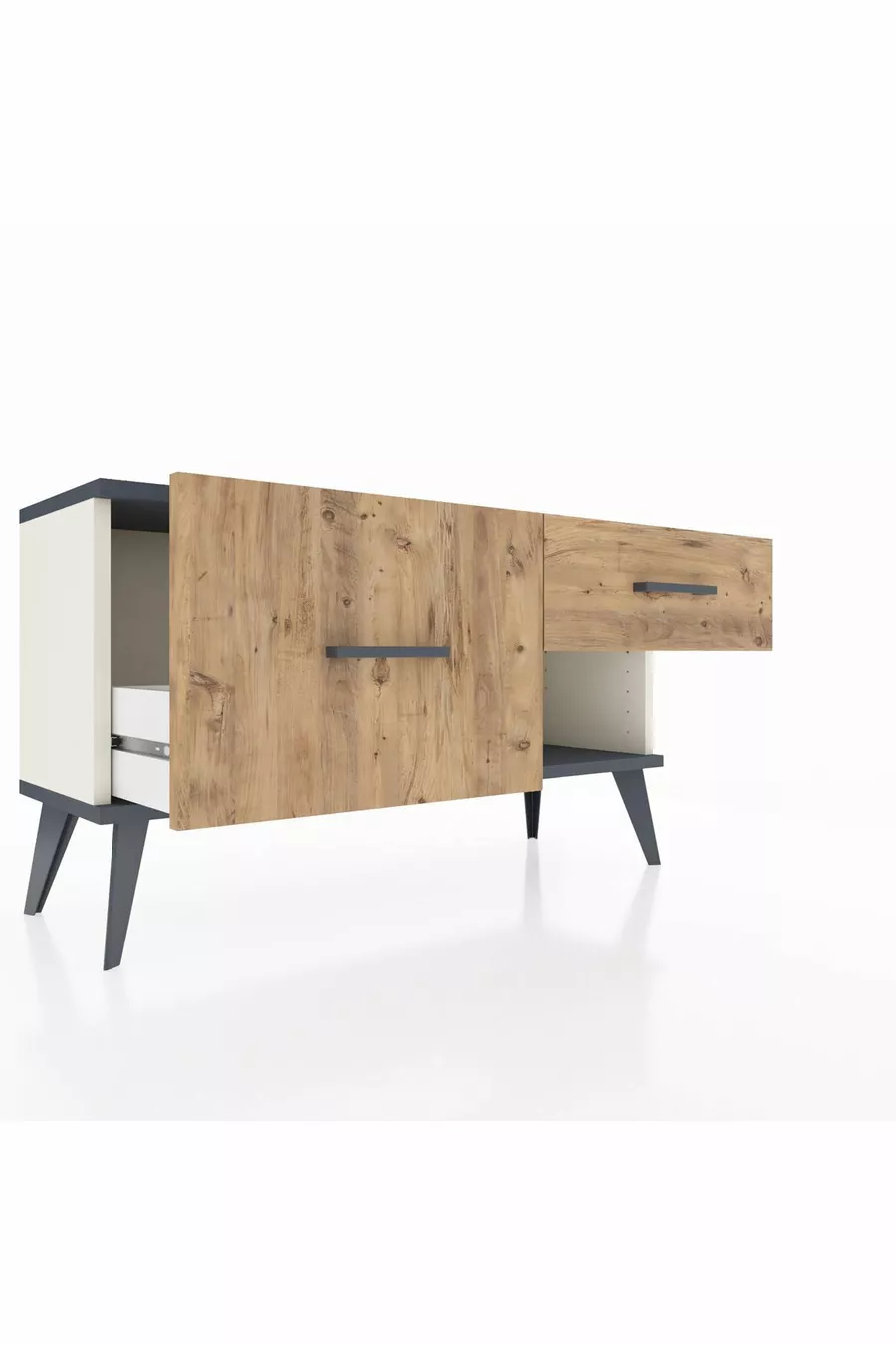Commode Arges 2 tiroirs Pierre d'Agate-Anthracite/Pin