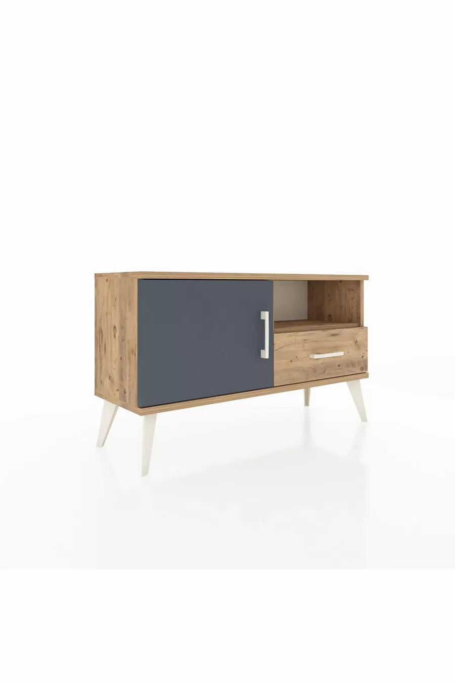 Commode Arges avec 2 étagères, 1 tiroir et 1 porte, Pin-Anthracite/Pin