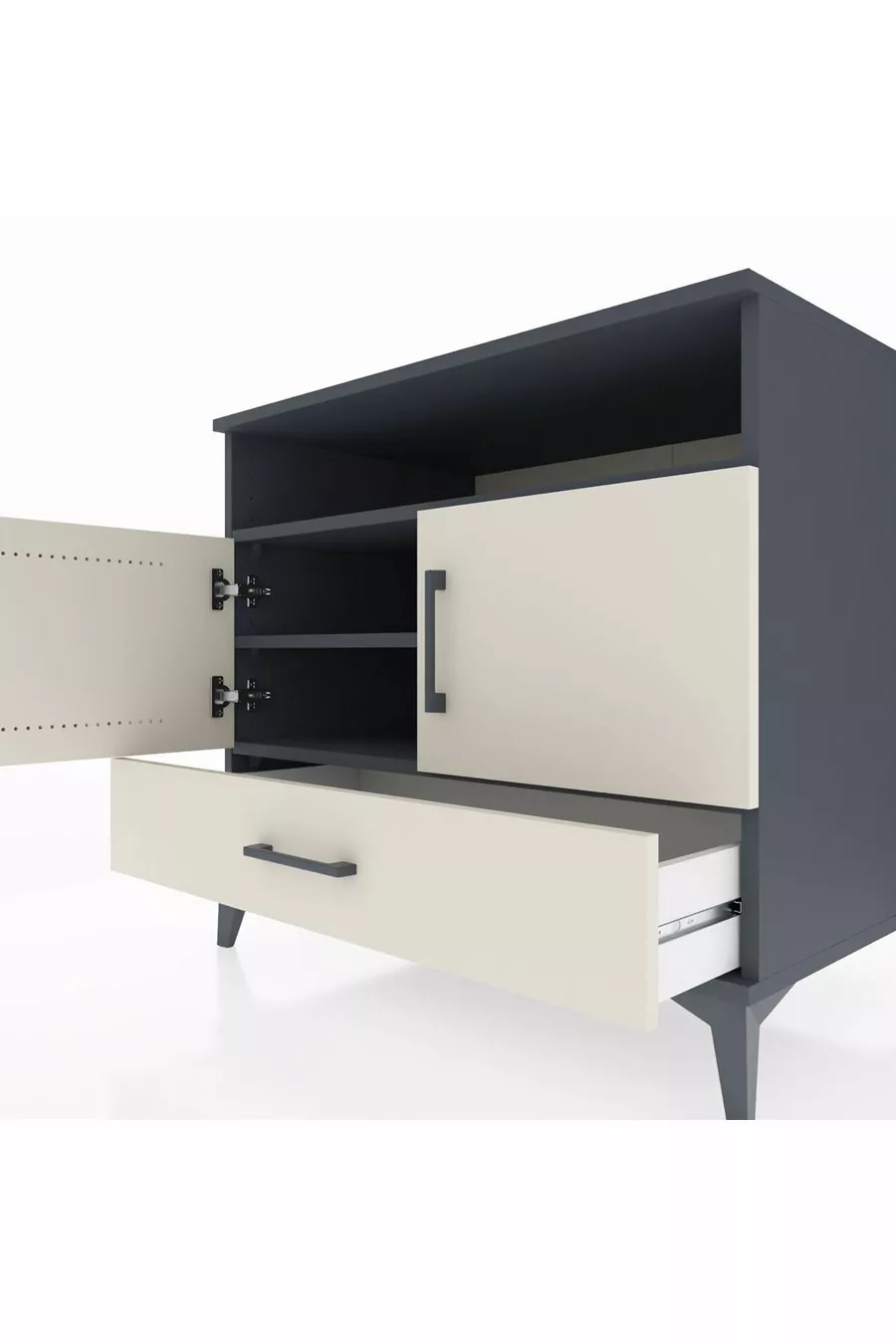 Commode Kronos avec 3 étagères, 1 tiroir et 2 portes, Anthracite-Pierre de lune