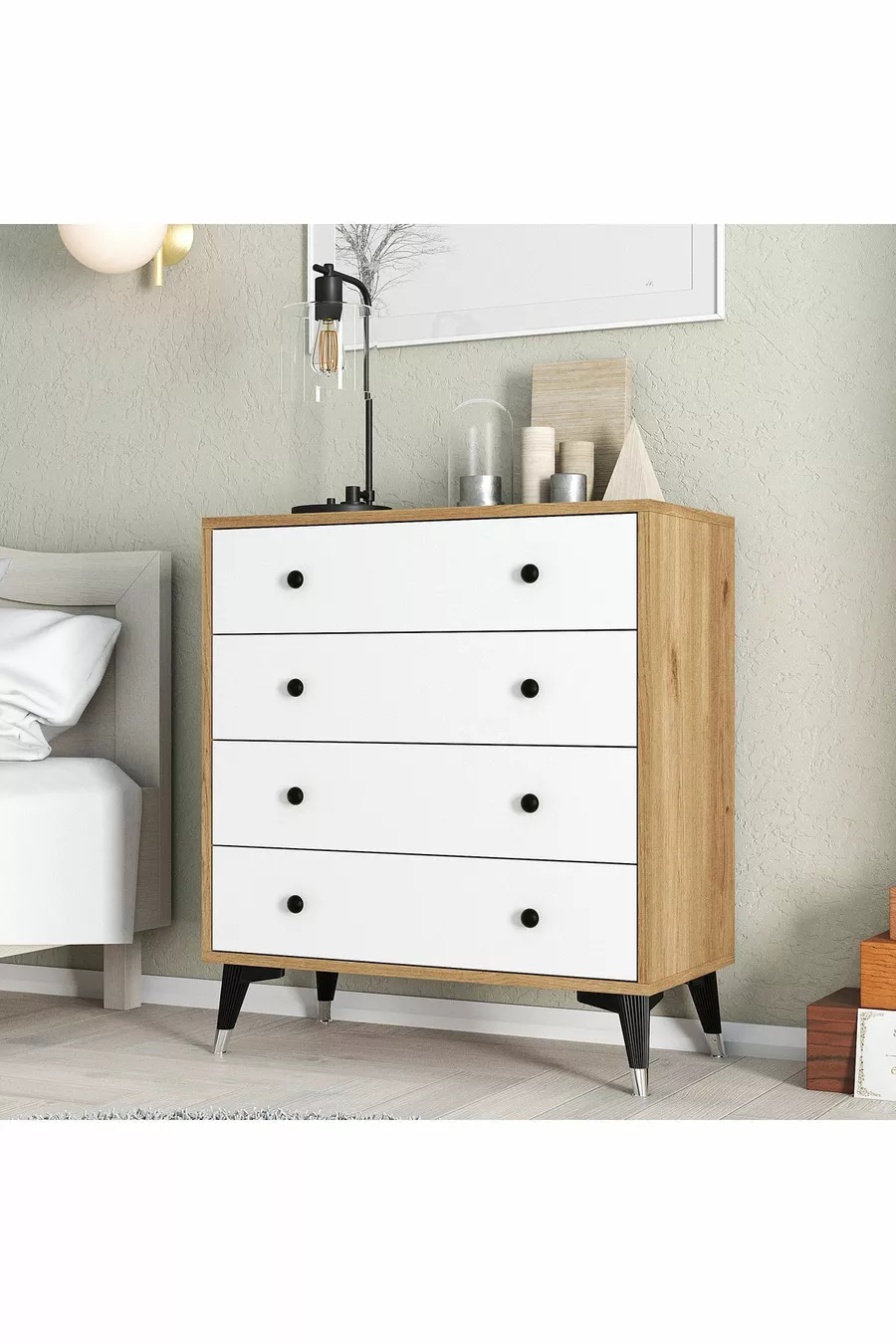 KALE DRESSER BASKET-WHITE 4 DRAWERS