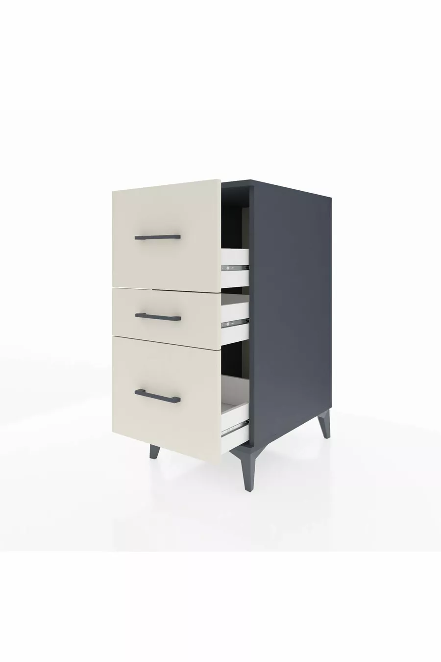 Table de chevet Kronos à 3 tiroirs Anthracite-Pierre de lune