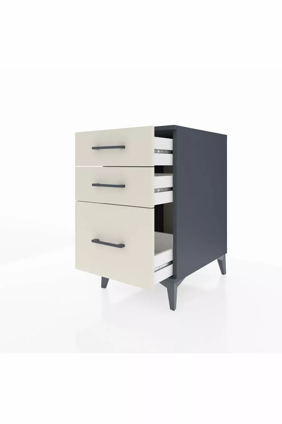Table de chevet Kronos à 3 tiroirs Anthracite-Pierre de lune