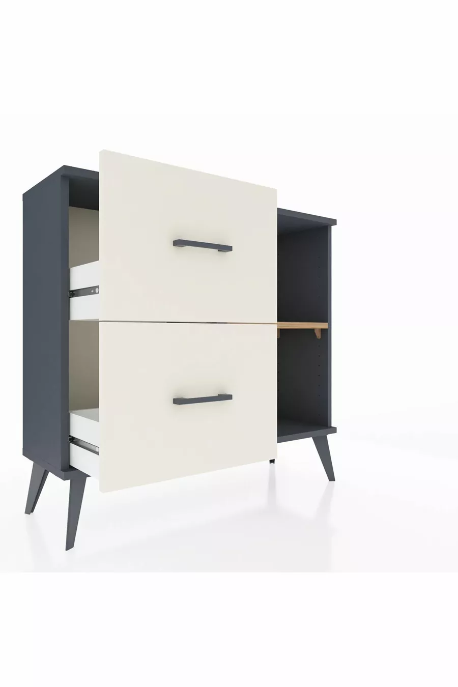 Comò Arges con Un Ripiano e 2 Cassetti Antracite-Pino/Marmo