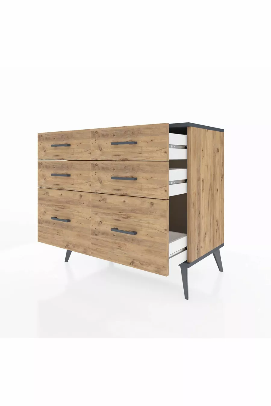 Commode Hyperion 6 tiroirs Pin-Anthracite/Pin