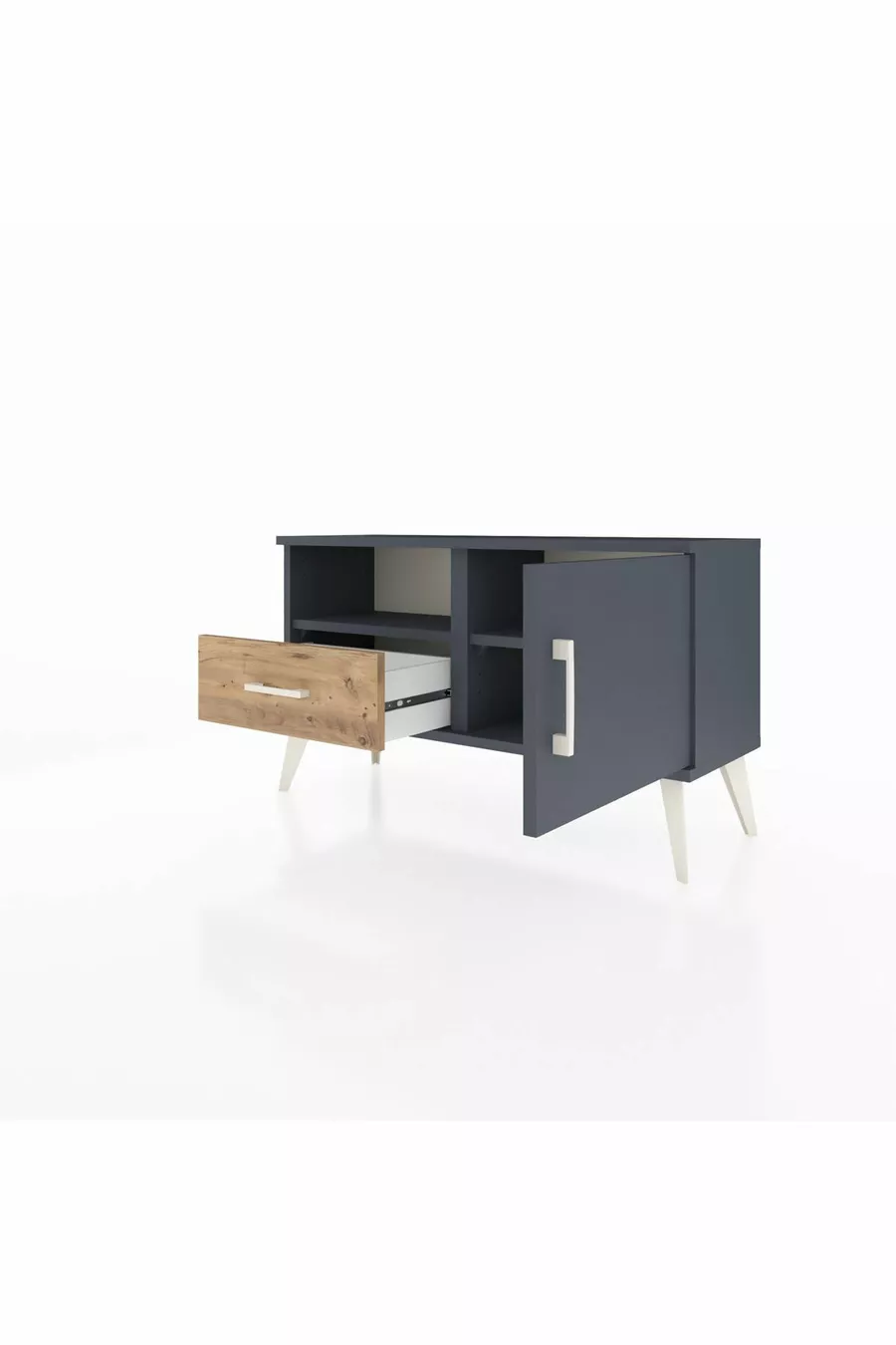 Commode Arges 2 étagères avec 1 tiroir et 1 porte, Anthracite/Anthracite/Pin