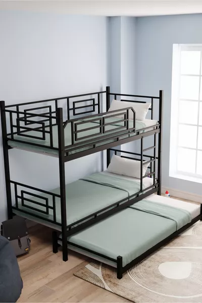 Defne Loft Youth Bedroom Metal Bunk Bed and Bed Frame Black