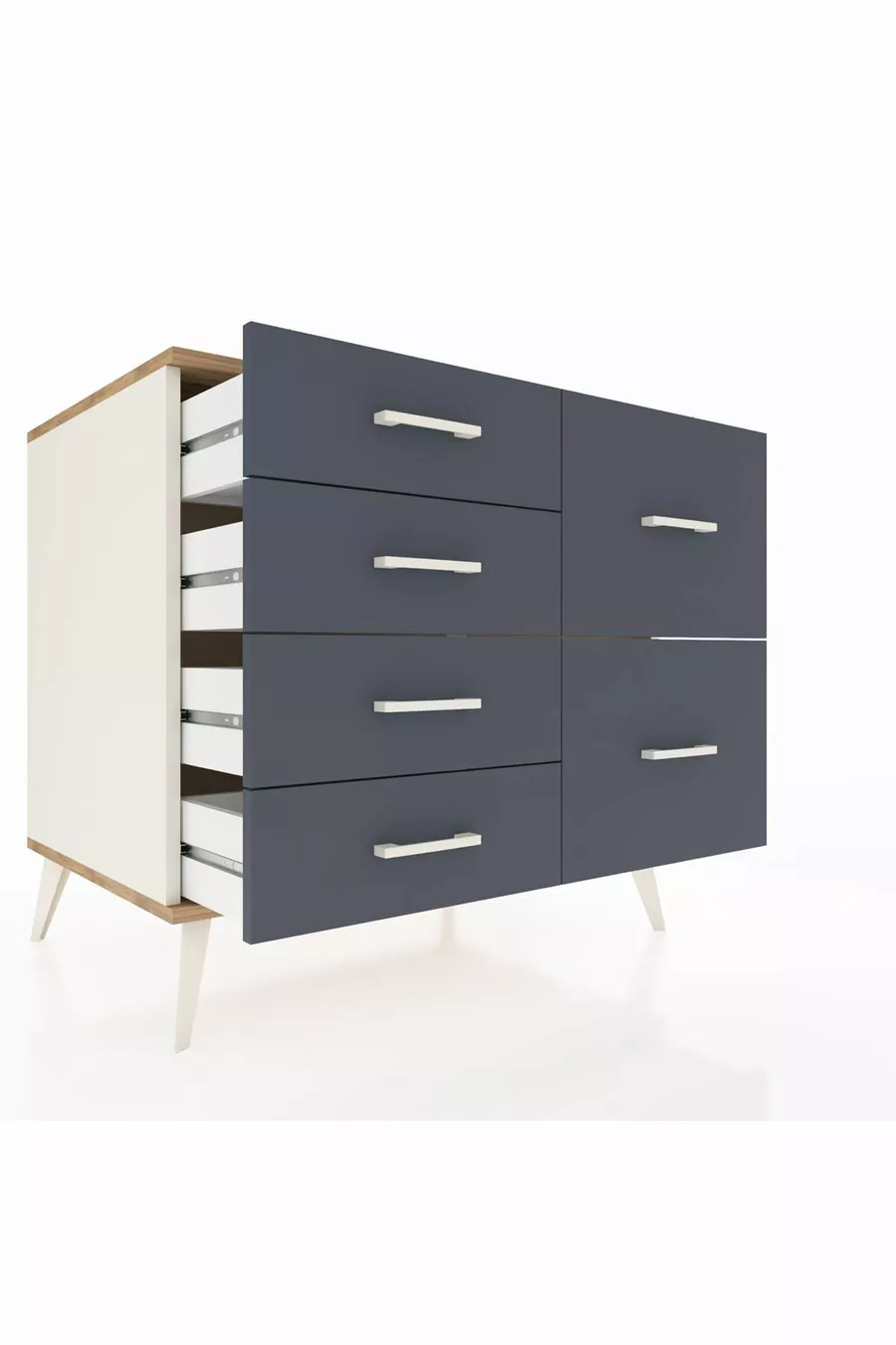 Commode Kronos 6 tiroirs Pierre de lune-Pin/Anthracite