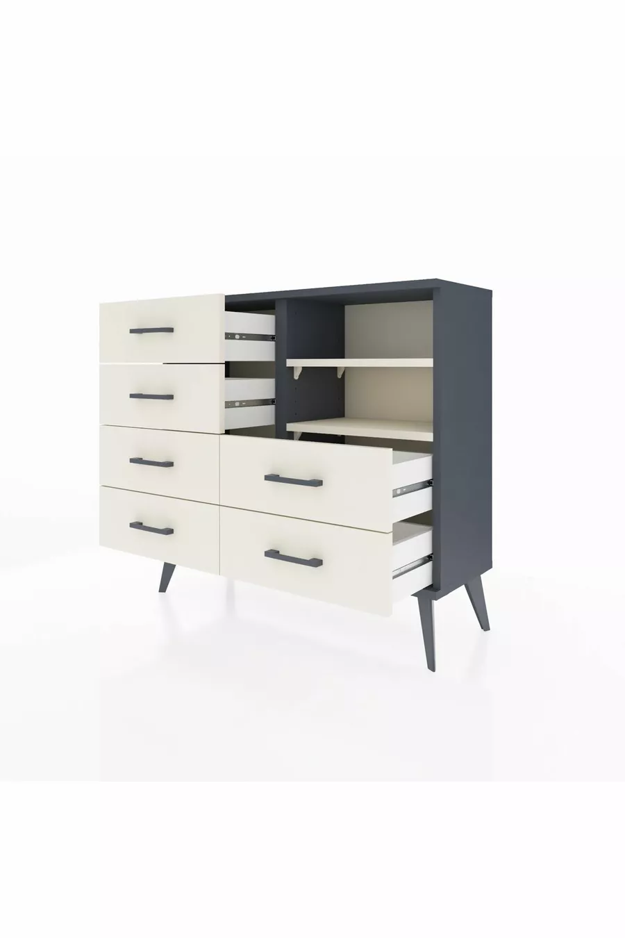 Commode Arges 2 étagères 6 tiroirs Anthracite-Pierre de lune