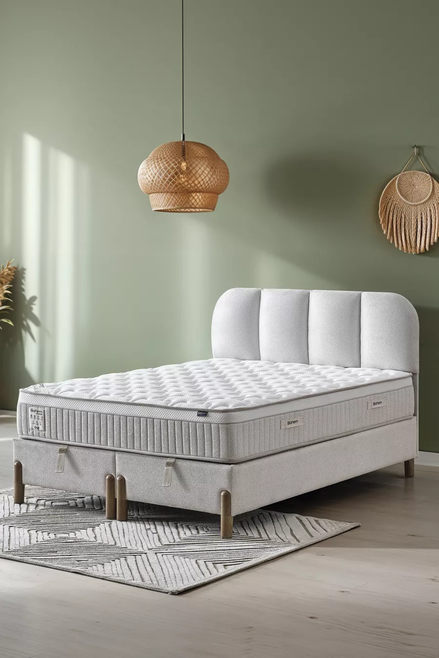 Set di Comfort Matrimoniale Bohem Prime – Materasso a Molle Tasche + Rete Contenitore + Testiera