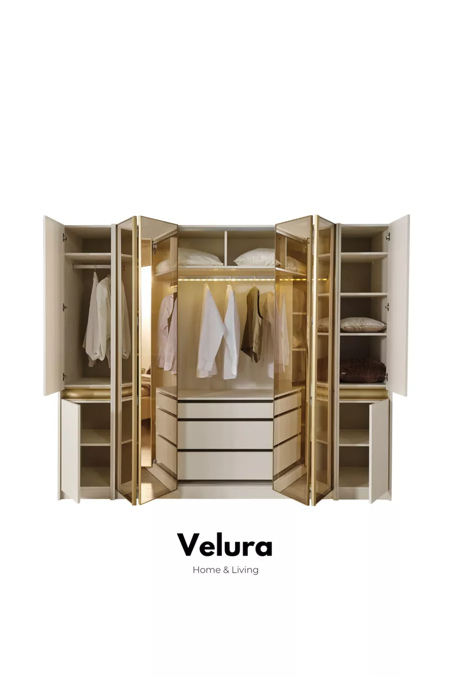 Ensemble de chambre à coucher Bern 6 portes (armoire 4 miroirs)