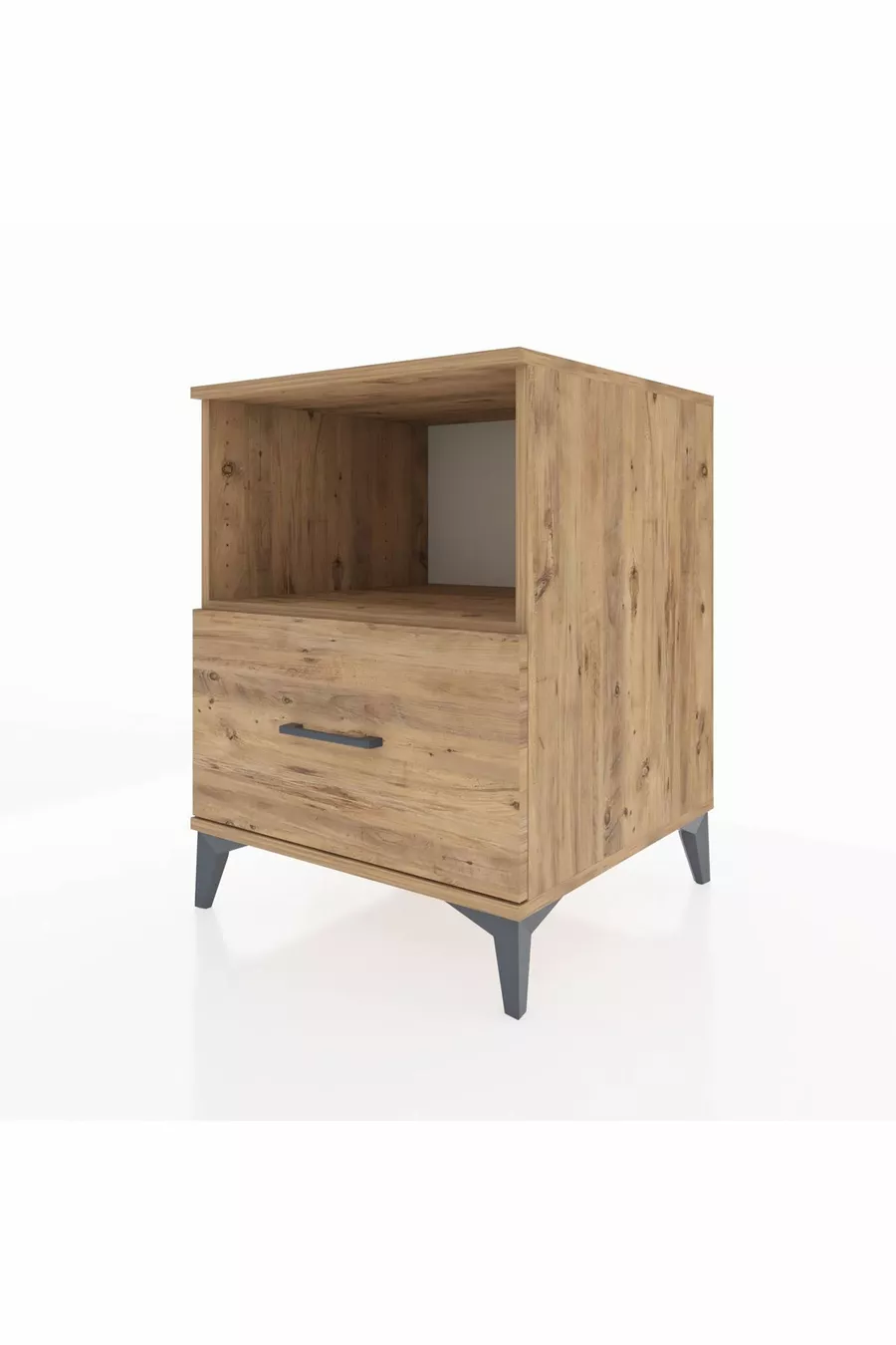 Comodino Kronos con un ripiano e un cassetto in pino-pino