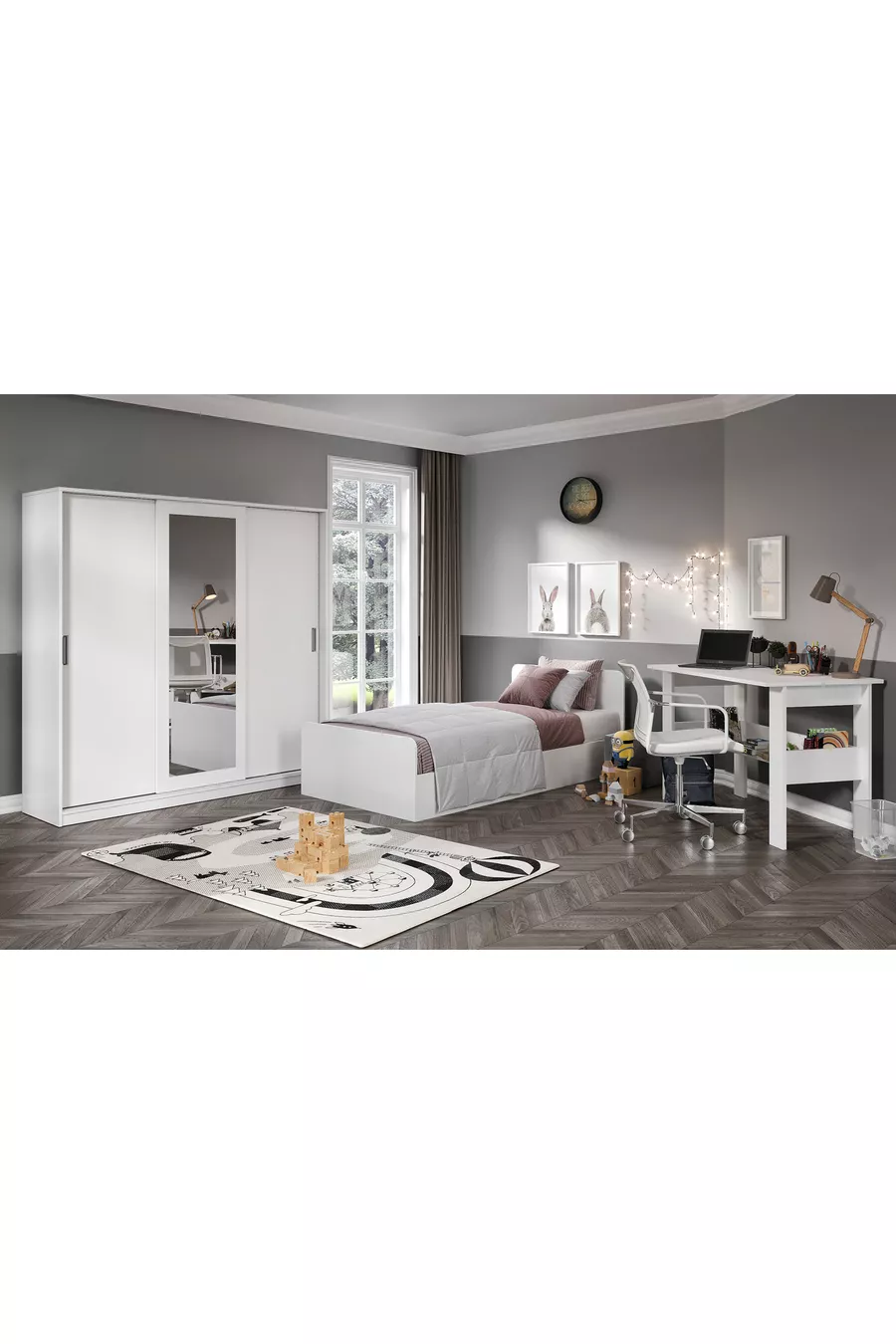 Ensemble de chambre pour jeune 3 pièces en MDF pour une personne