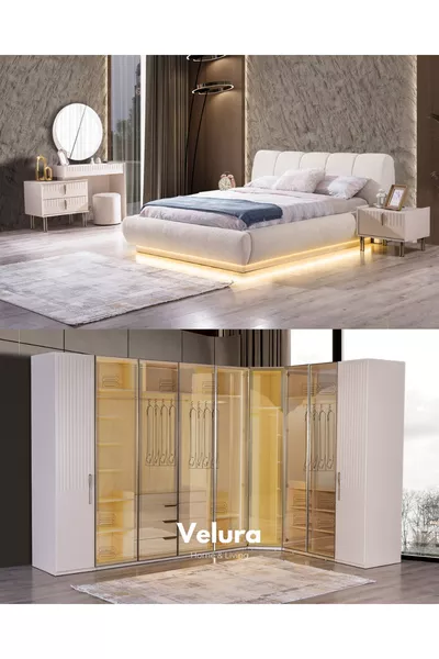 Tress Bedroom Set (9-Door Corner Wardrobe + Dresser + Nightstand + Bed Frame)