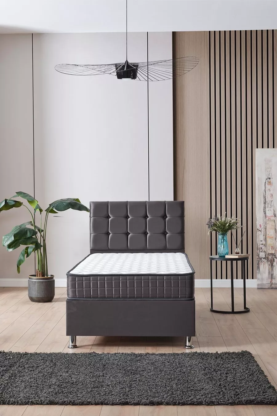 Ensemble de base et tête de lit Vienza pour une personne, anthracite, lot de 2