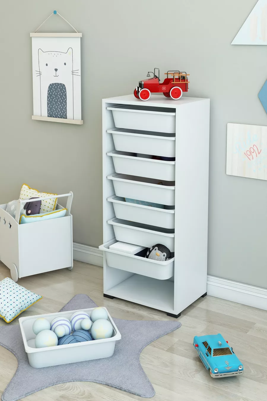 White 8-Basket Multipurpose Cabinet, Kitchen Cabinet, Children's Toy Cabinet, Toy Organizer