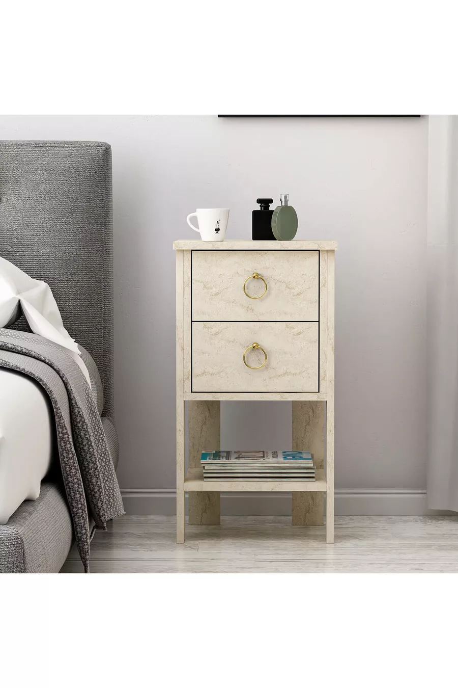 Cevheri 2-Drawer Nightstand - Travertine