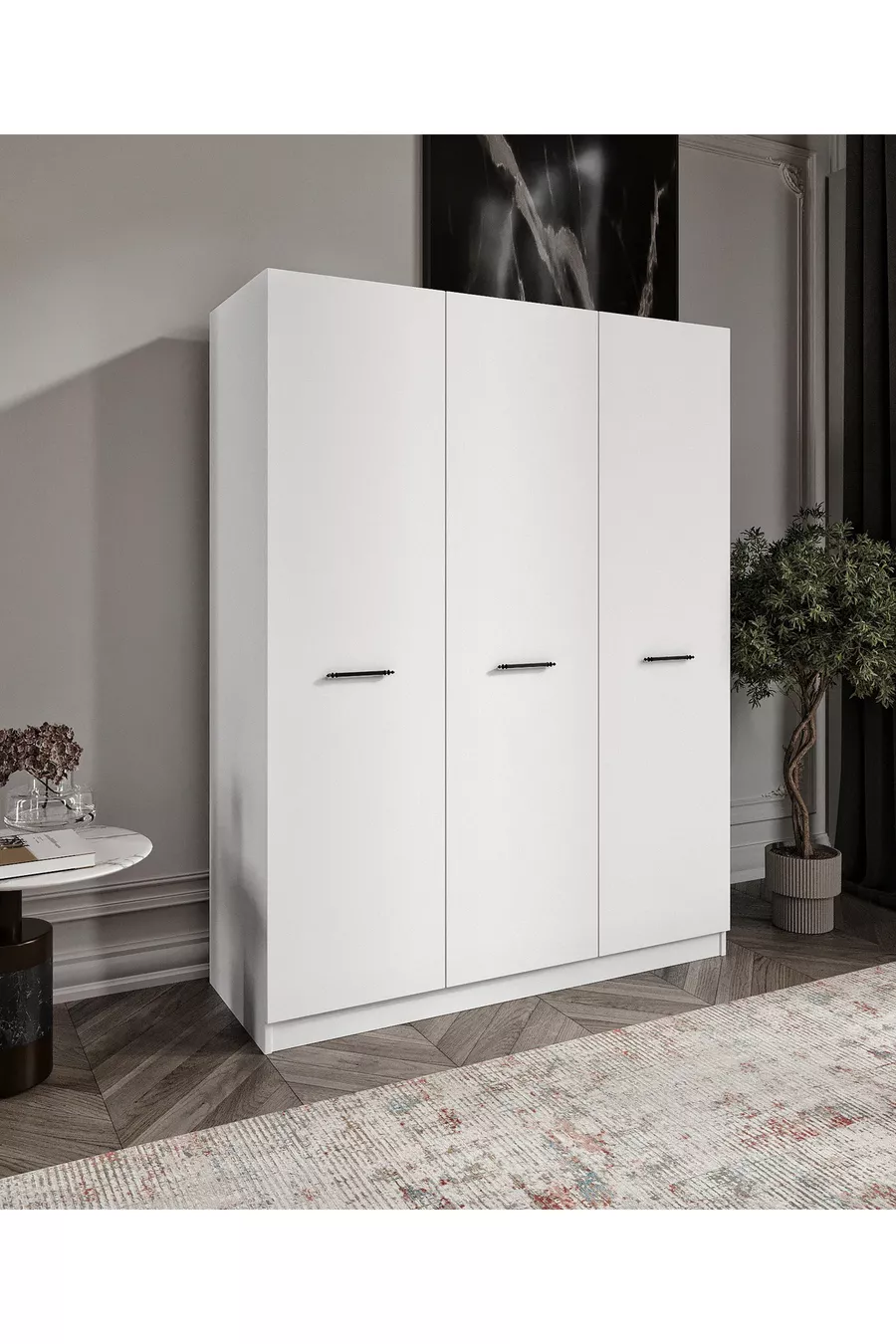 % MDF 3-Door Cabinet with Base and 9 Compartments - Fully MDF Cabinet