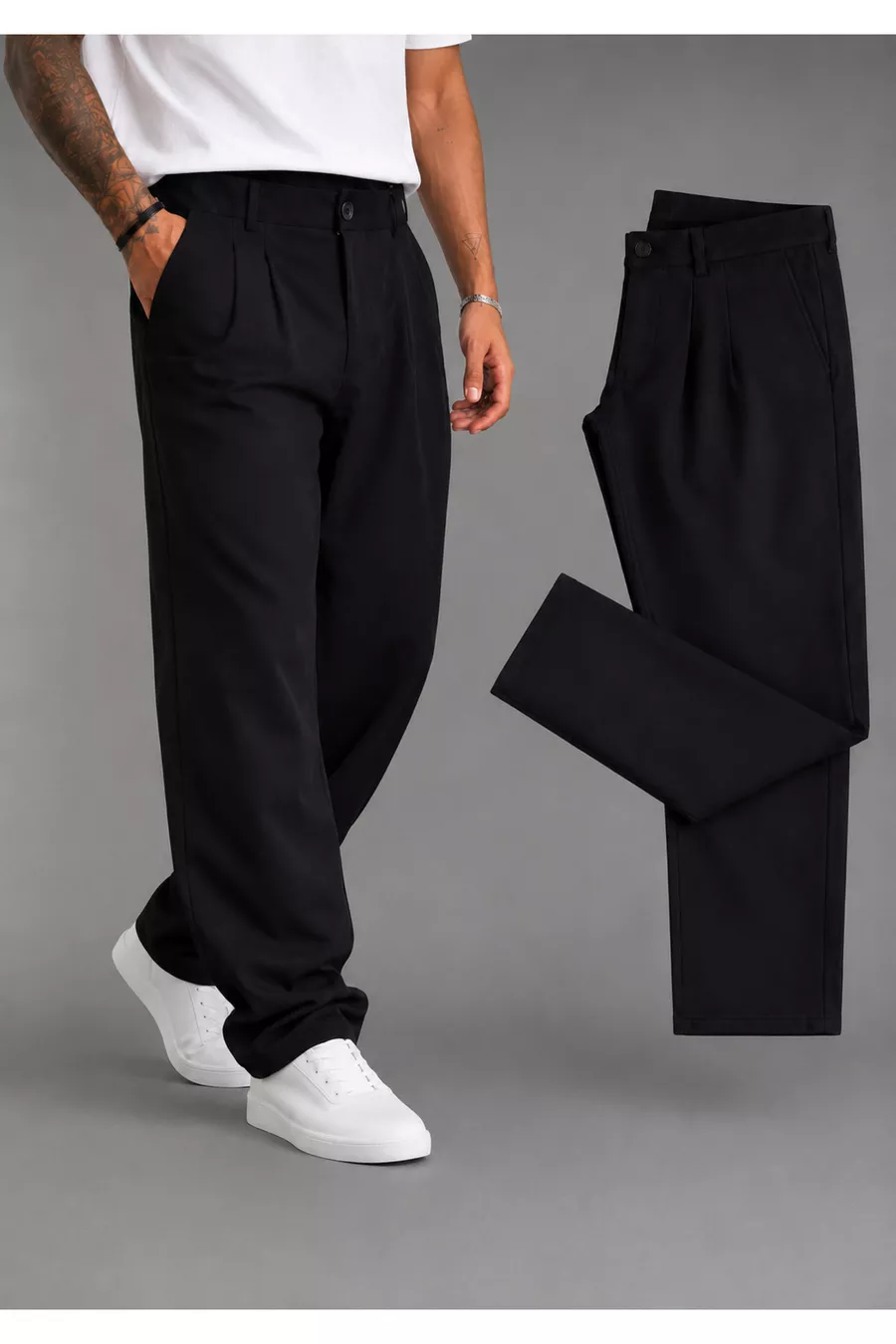 Pantalon large pour homme, coupe baggy, flexible et fluide, avec détails plissés
