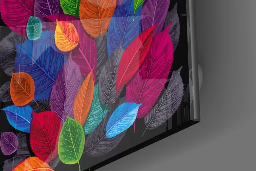 Peinture sur verre de feuilles colorées