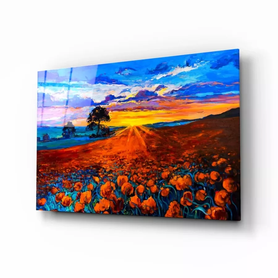 Peinture sur verre de champ de coquelicots
