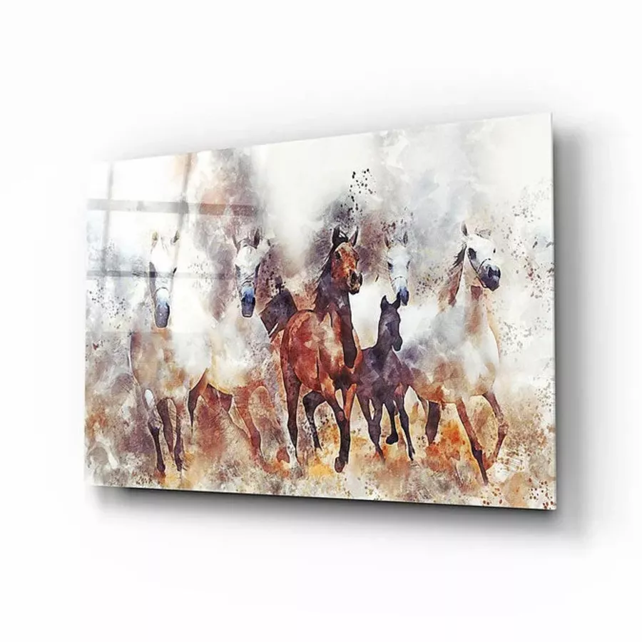 Peinture sur verre de chevaux au galop