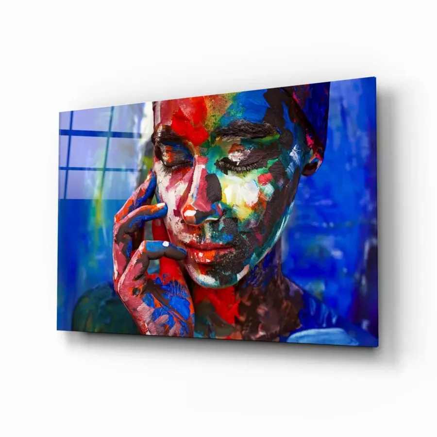 Peinture sur verre de portrait de femme aux couleurs abstraites